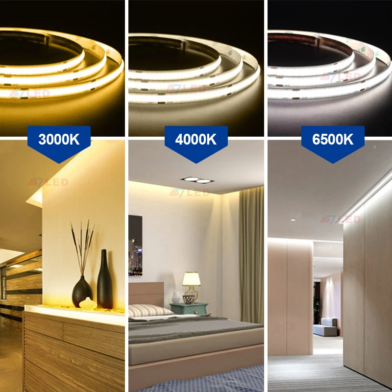 Under Cabinet Ceiling Dotless Ribbon Tape Light 5m Cuttable Exterior Outdoor Waterproof Low Voltage DC 12V 24V Flexible Chip on Board COB LED Strip Lighting